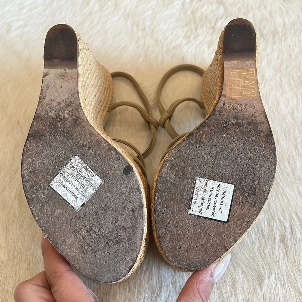 Gucci Beige Suede Caged Espadrille Wedge Sandals Sz 35.5 - Picture 10 of 12